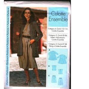Vintage Culotte Ensemble Sewing Pattern Coat Top Culottes Misses XS-XL 4-22
